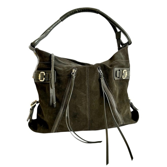 Club Monaco Handbags - Y2K Club Monaco Suede Hobo Bag Dark Army Green Vintage Leather Shoulder Purse